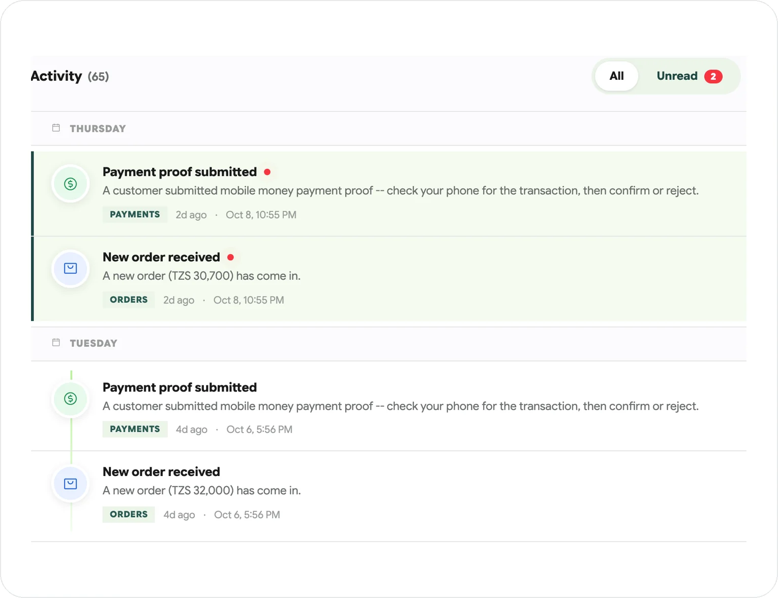Order and payment alerts in Apilox PRO